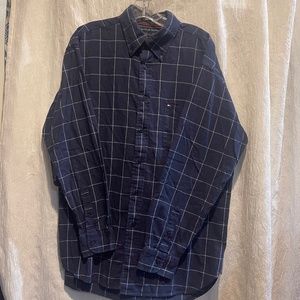 Tommy Hilfiger Button Up Navy & Gray Plaid Cotton L/S Shirt Size Men's Large EXC